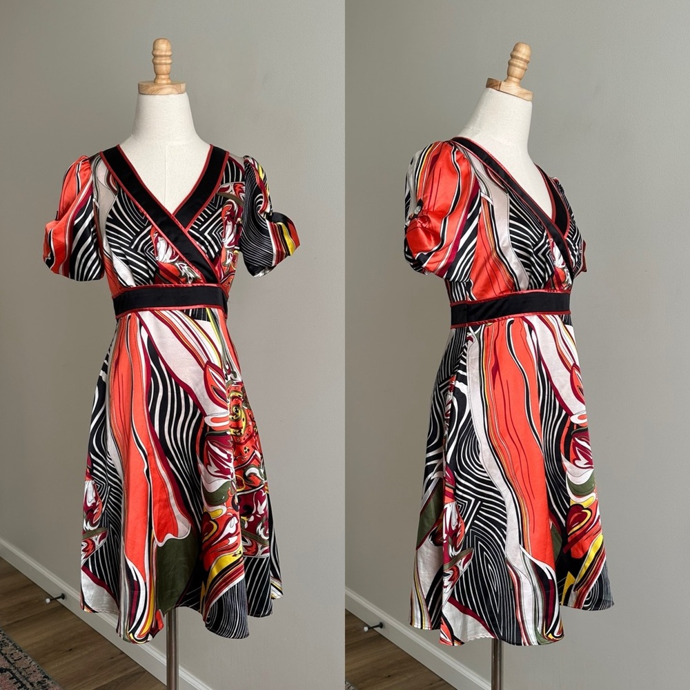 Chloe Red, Black & White Abstract Print Mini Dress